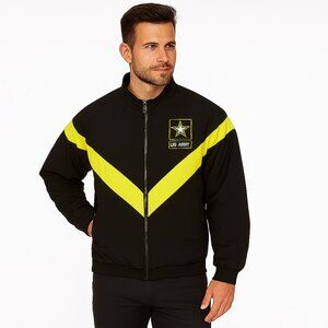 US Army Black and Gold Nylon Track Jacket Windbreaker Lined New Size M Long